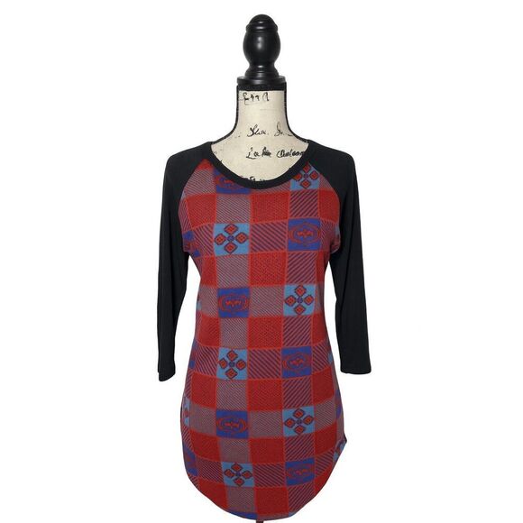 LuLaRoe Randy Raglan Baseball Tee XS – Red Blue Black Checkered - Picture 1 of 3